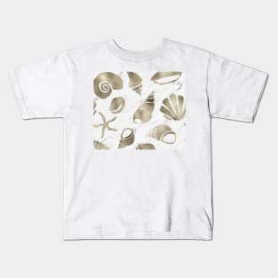 Golden South Pacific sea shells - white marble Kids T-Shirt